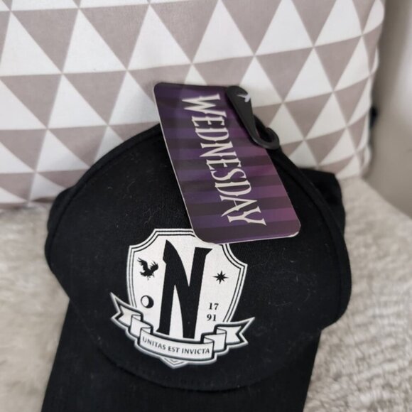 NWT Wednesday Addams Netflix Merch Goth Dark Academia Whimsigoth Cap - Picture 7 of 9